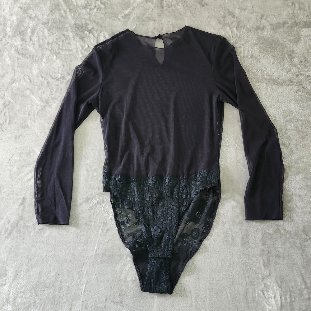 Vintage Mesh Lace Top Medium 90s Sheer Fairy Grunge Whimsigoth Witchy Bodysuit